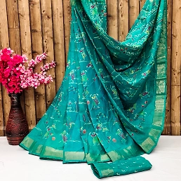 Elephant Batik Tussar Saree with Silver Borders - Handloom