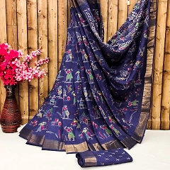 Elephant Batik Tussar Saree with Silver Borders - Handloom