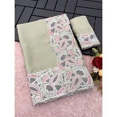 Monga Silk Sarees: Elegant Embroidery, Abstract Cutwork, and Matching Blouse