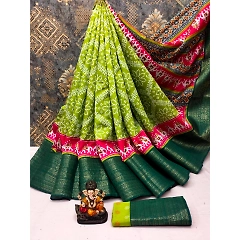 Grand Patola Silk Saree with Digital Print & Kanjivaram Border