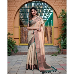 Kubera Pattu Kanjivaram Silk Saree: Rich Copper Zari Border &amp; Brocade Blouse