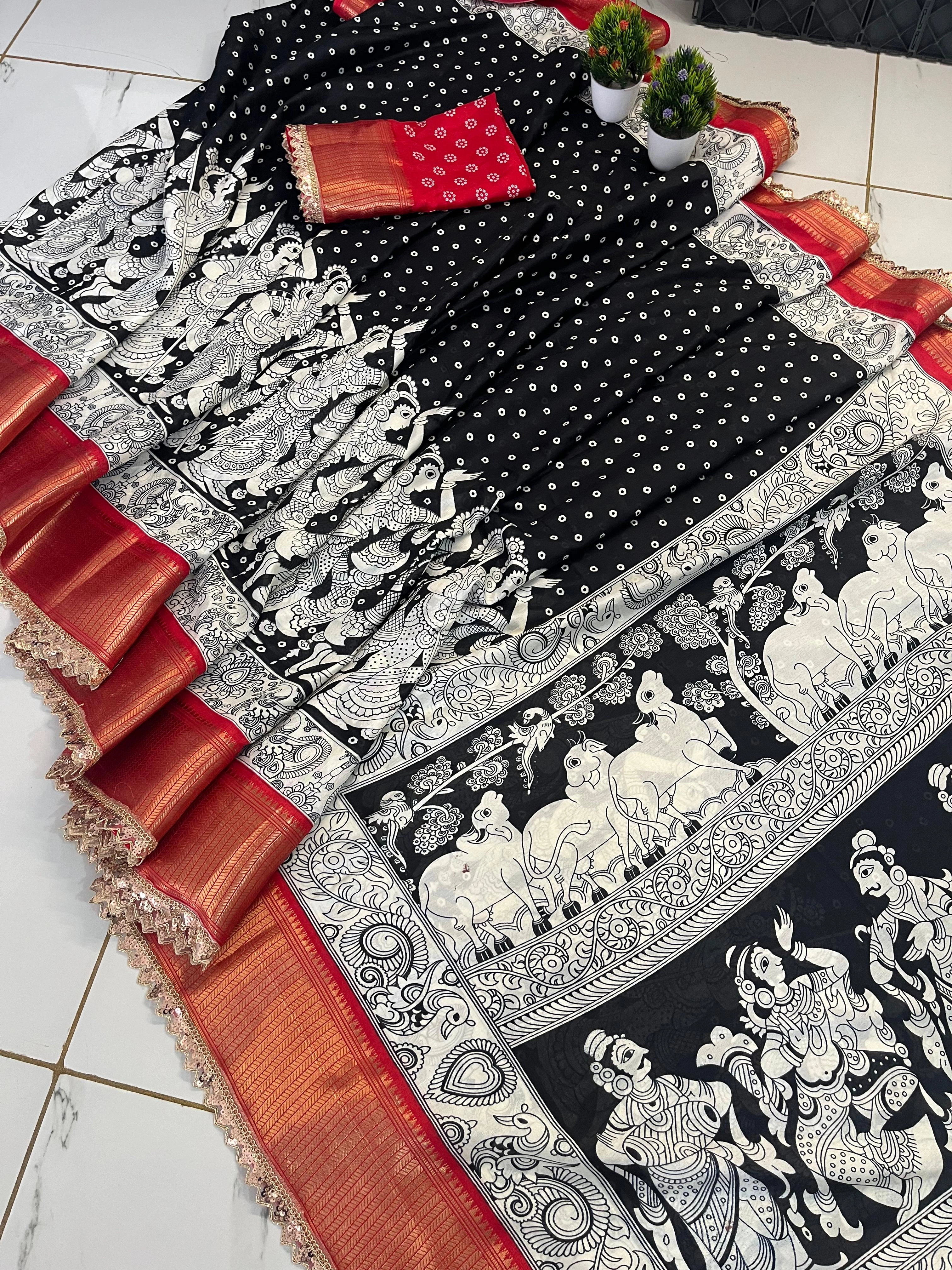 Trendy Lace Patti Dola Silk Saree with Stunning Lace Work-Black-3