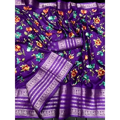 Beautiful Dola Silk Sarees: Exquisite Floral Design with Contrast Weaving Border