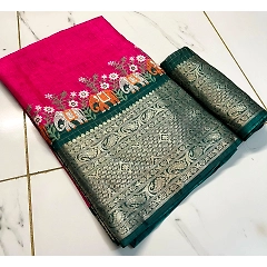 9-Inch Jacquard Border Silk Saree: Unique, Antique Design with Vibrant Colors