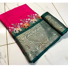 9-Inch Jacquard Border Silk Saree: Unique, Antique Design with Vibrant Colors