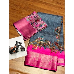 Beautiful Dola Silk Sarees: Exquisite Floral Design with Contrast Weaving Border