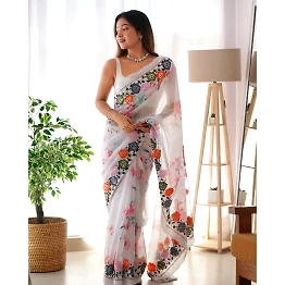 YNF Georgette Saree: Flower Print with Sequin Embroidery - Stunning & Unstitched
