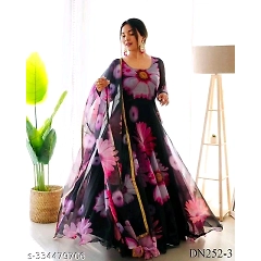 Flower Print Maxi Dress with Dupatta - Perfect for Simple Casual Style!