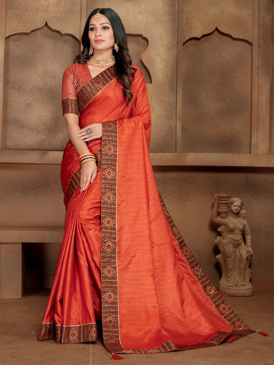 5.30 Length Vichitrta Cotton Saree with Dorby Jacquard Blouse - Elegant and Unique!-RDD-10-Red