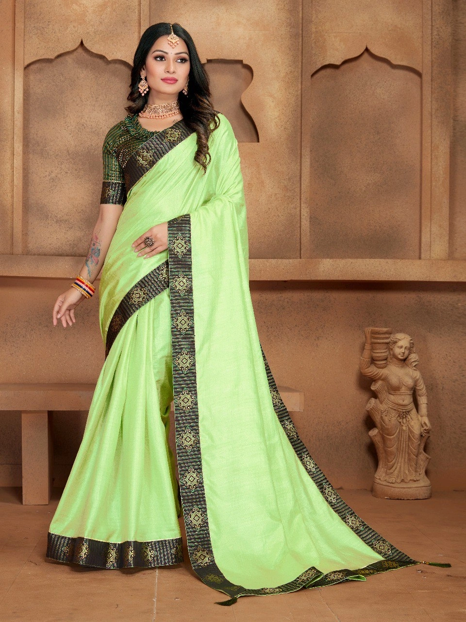 5.30 Length Vichitrta Cotton Saree with Dorby Jacquard Blouse - Elegant and Unique!-RDD-10-Pista