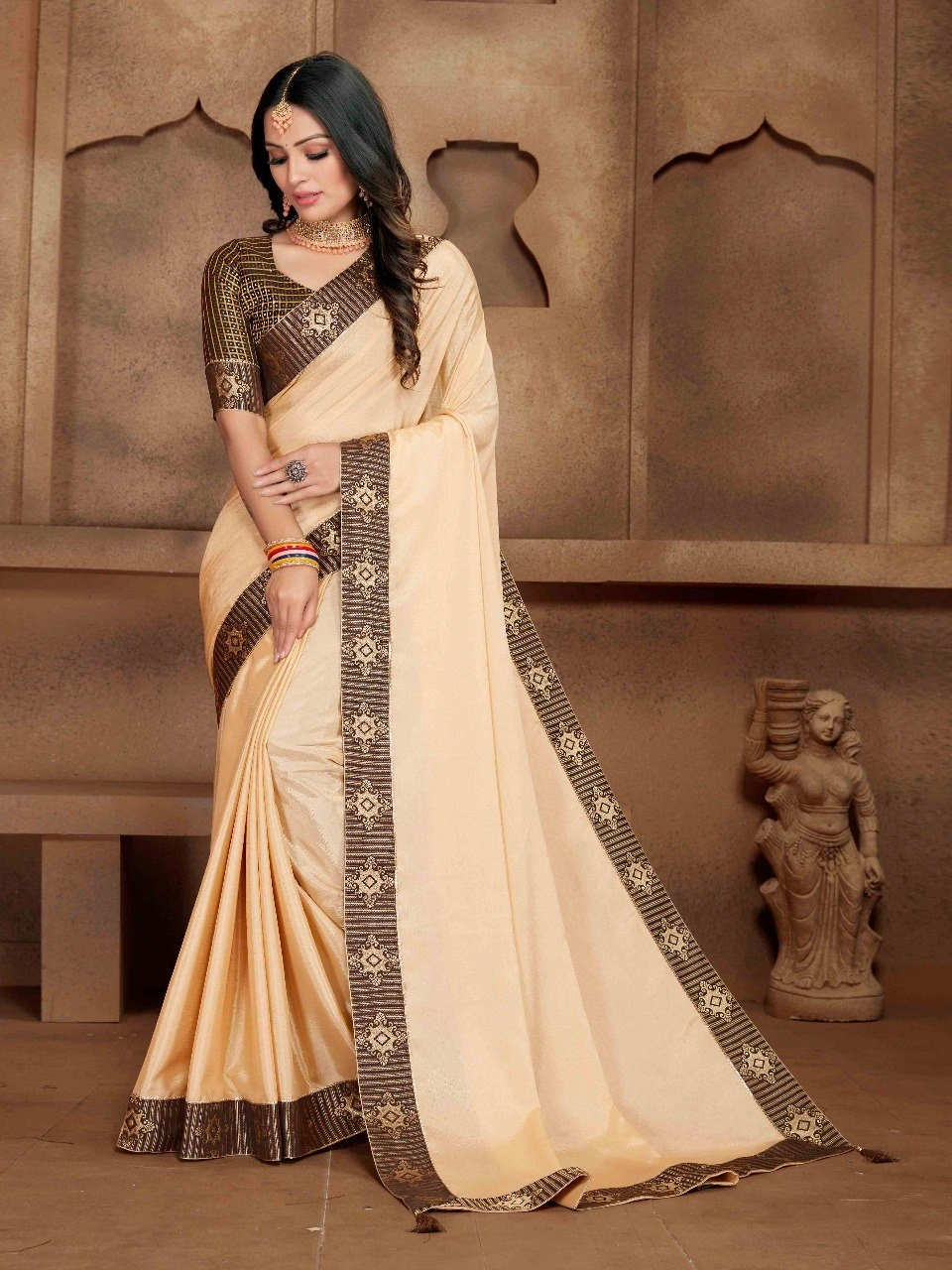 5.30 Length Vichitrta Cotton Saree with Dorby Jacquard Blouse - Elegant and Unique!-RDD-10-Cream