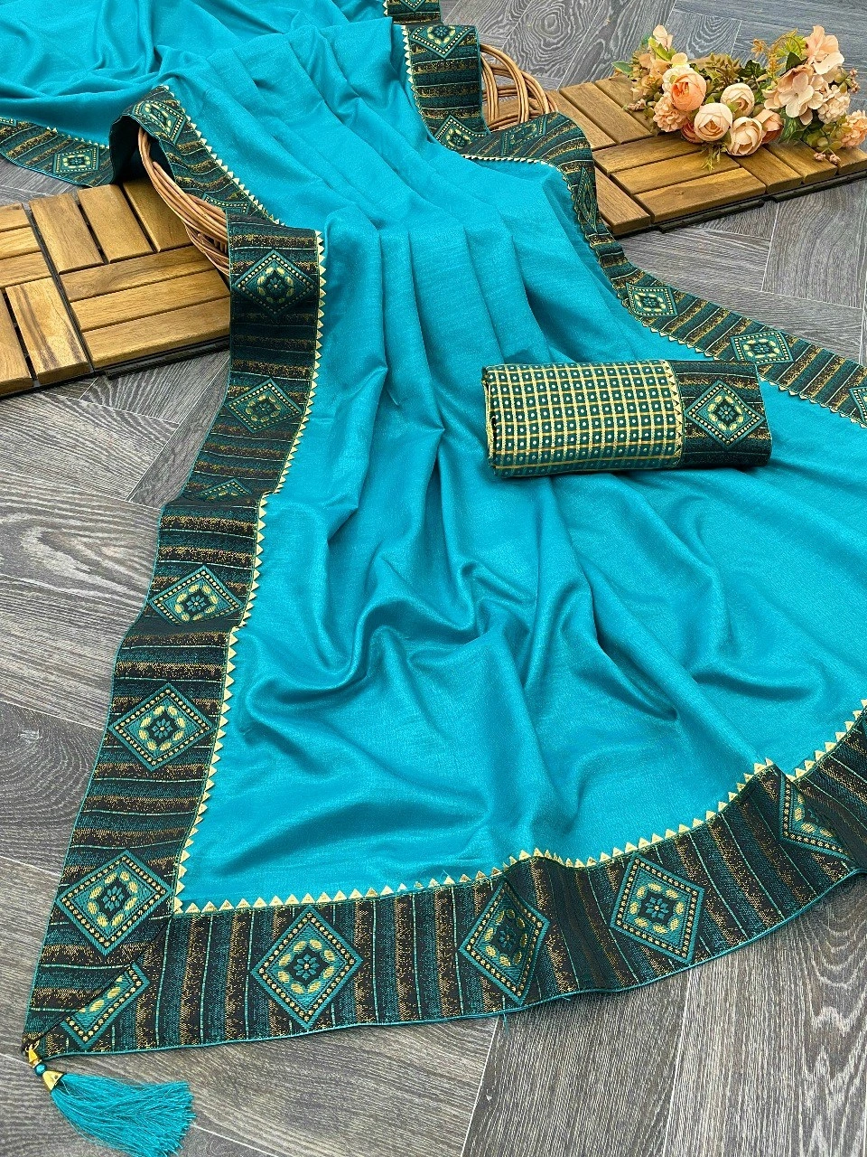 5.30 Length Vichitrta Cotton Saree with Dorby Jacquard Blouse - Elegant and Unique!-Rama-1