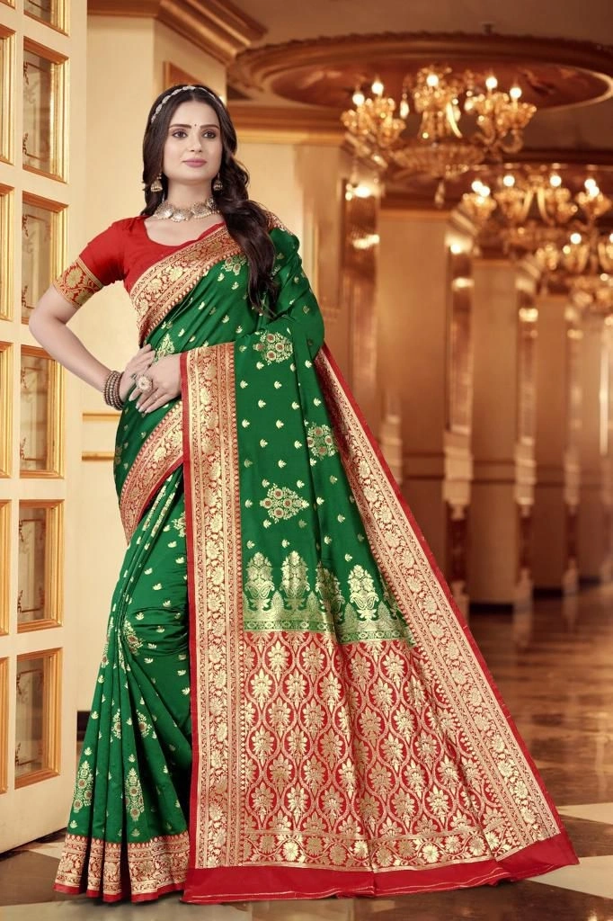 Luxurious Lichi Silk Saree with Rich Jacquard Work-RDM-23-Green