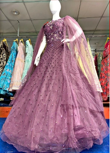 Elegant Designer Gown with Intricate Handwork - Mesmerizing Net Fabric-KPD-23-Pink