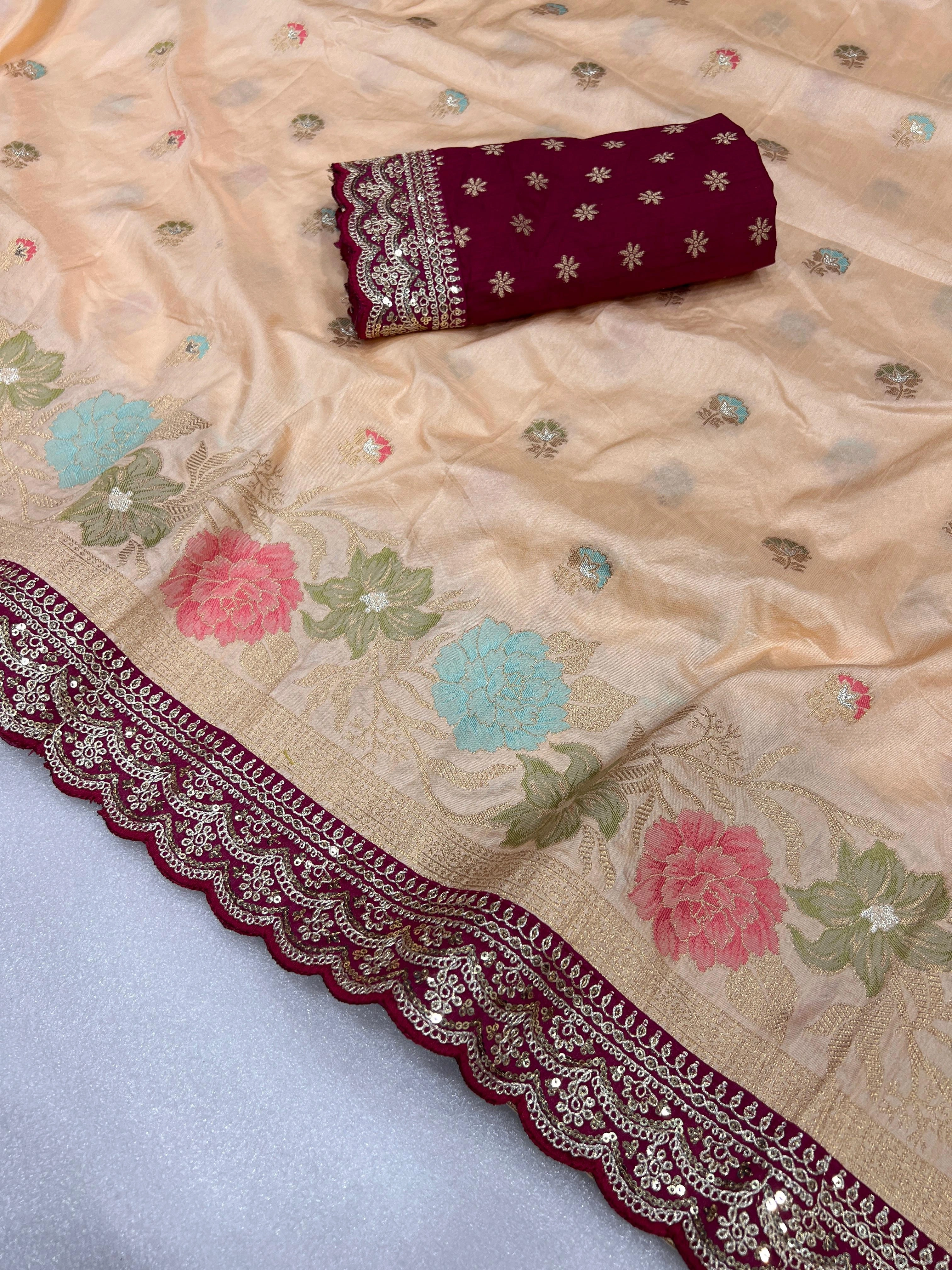 Silk Saree with Embroidery and Zari Weaving - Lightweight Elegance-RNNC-16-Cream