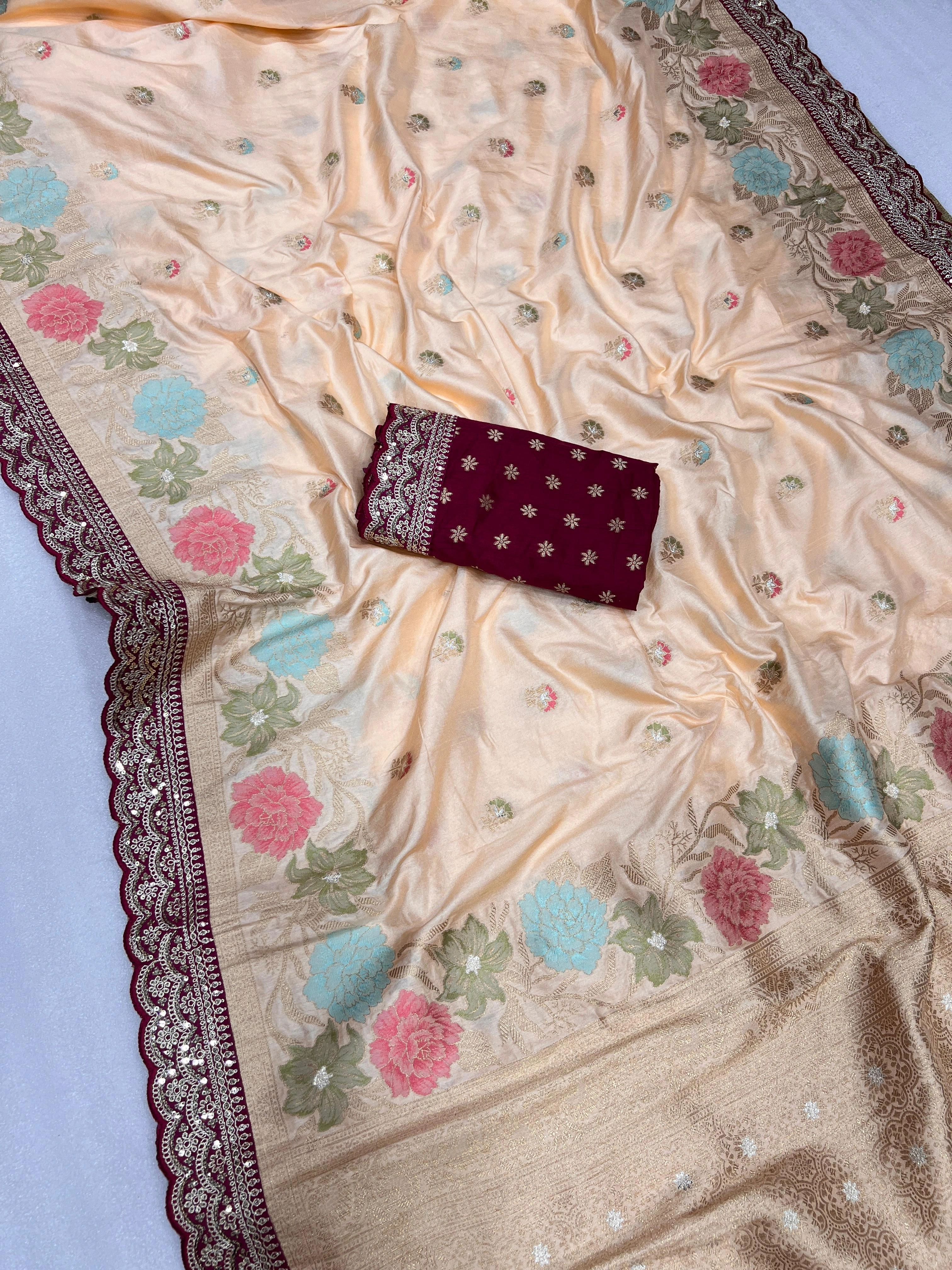 Silk Saree with Embroidery and Zari Weaving - Lightweight Elegance-Cream-2