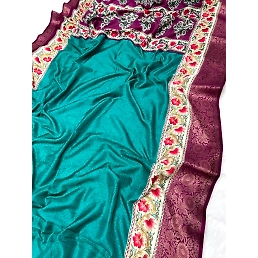 BSY Dola Silk Saree with Kalamkari Print and Zari Border