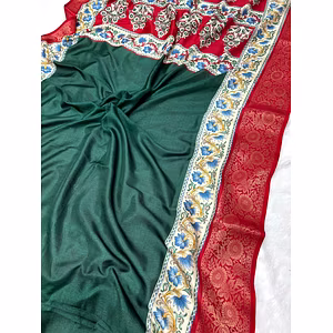 BSY Dola Silk Saree with Kalamkari Print and Zari Border
