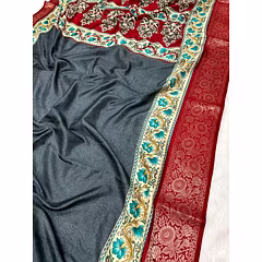 BSY Dola Silk Saree with Kalamkari Print and Zari Border