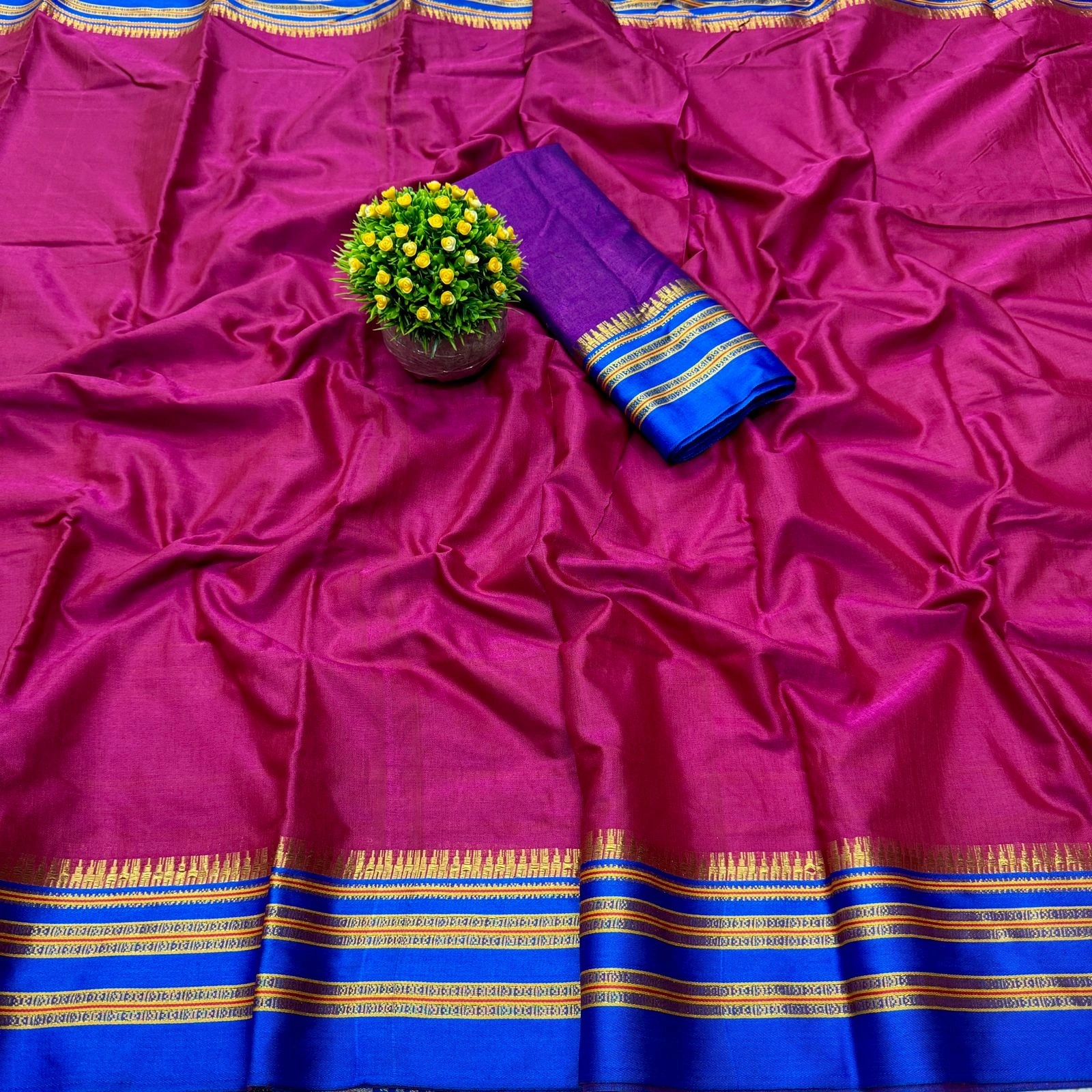 Contrast Weave Narayanpet Silk Saree Set-MKD-85-Rani