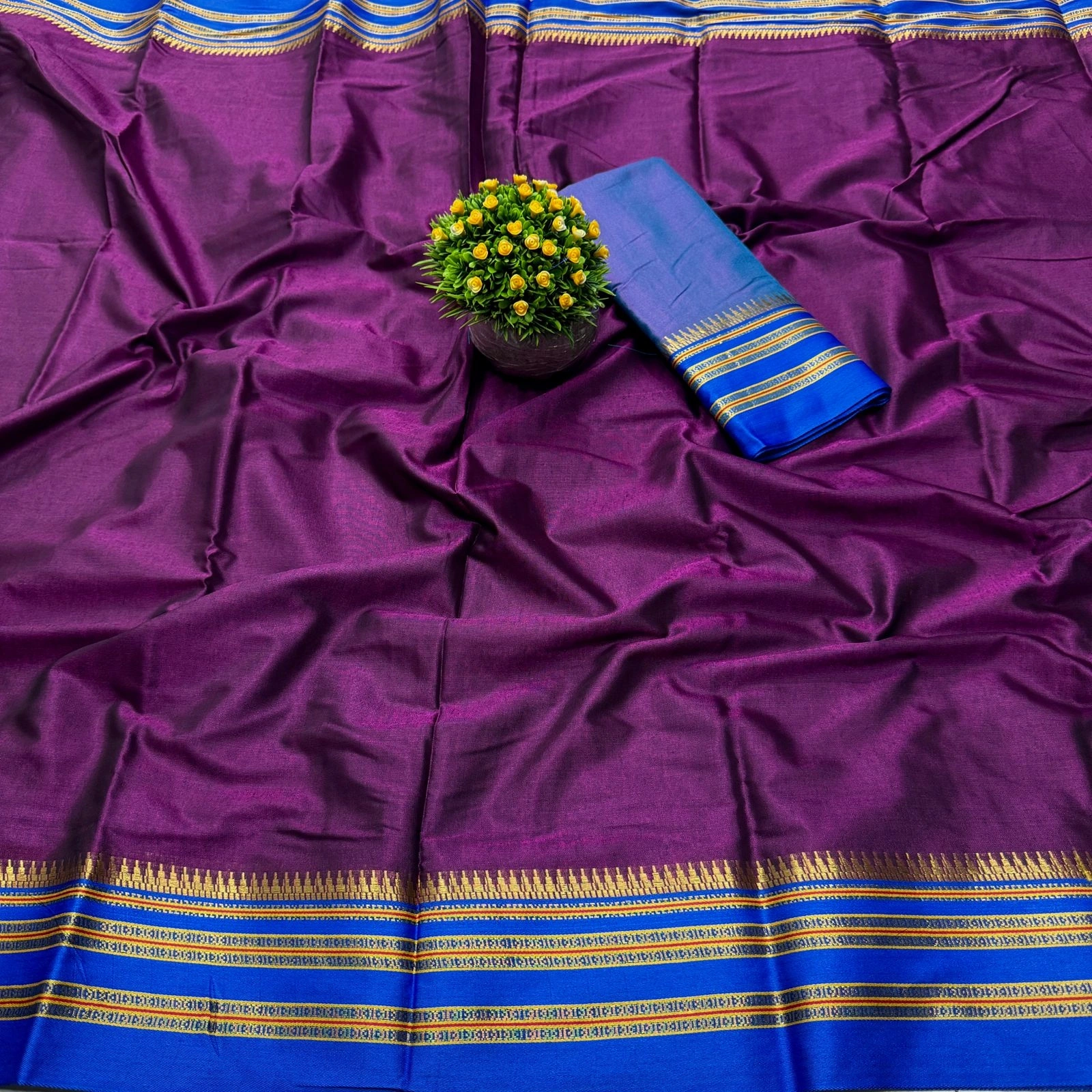 Contrast Weave Narayanpet Silk Saree Set-MKD-85-Purple