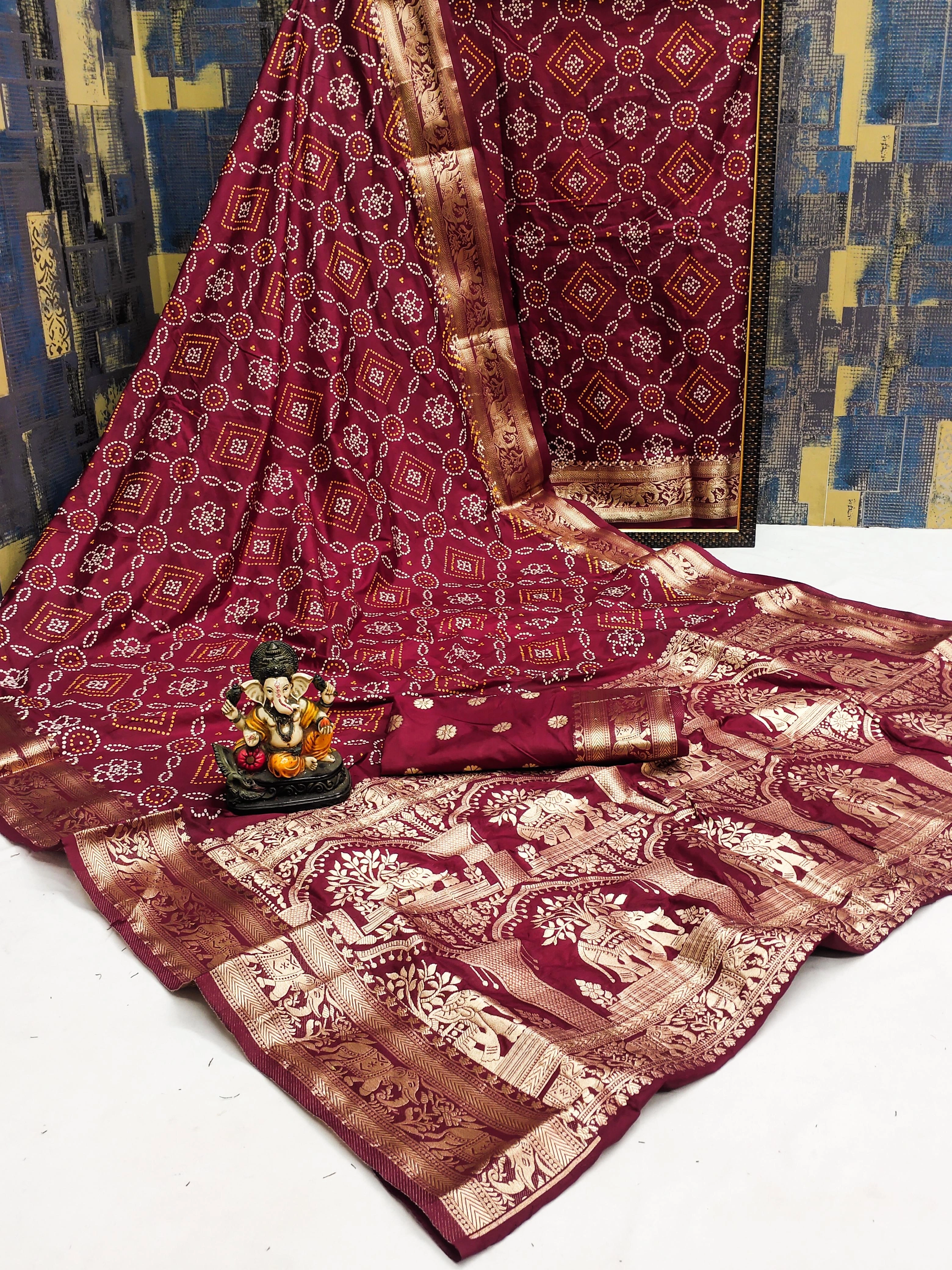 Handpicked Bandhej Print Silk Saree with Weaving Border - Lightweight &amp; Vibrant!-VAD-25-Red