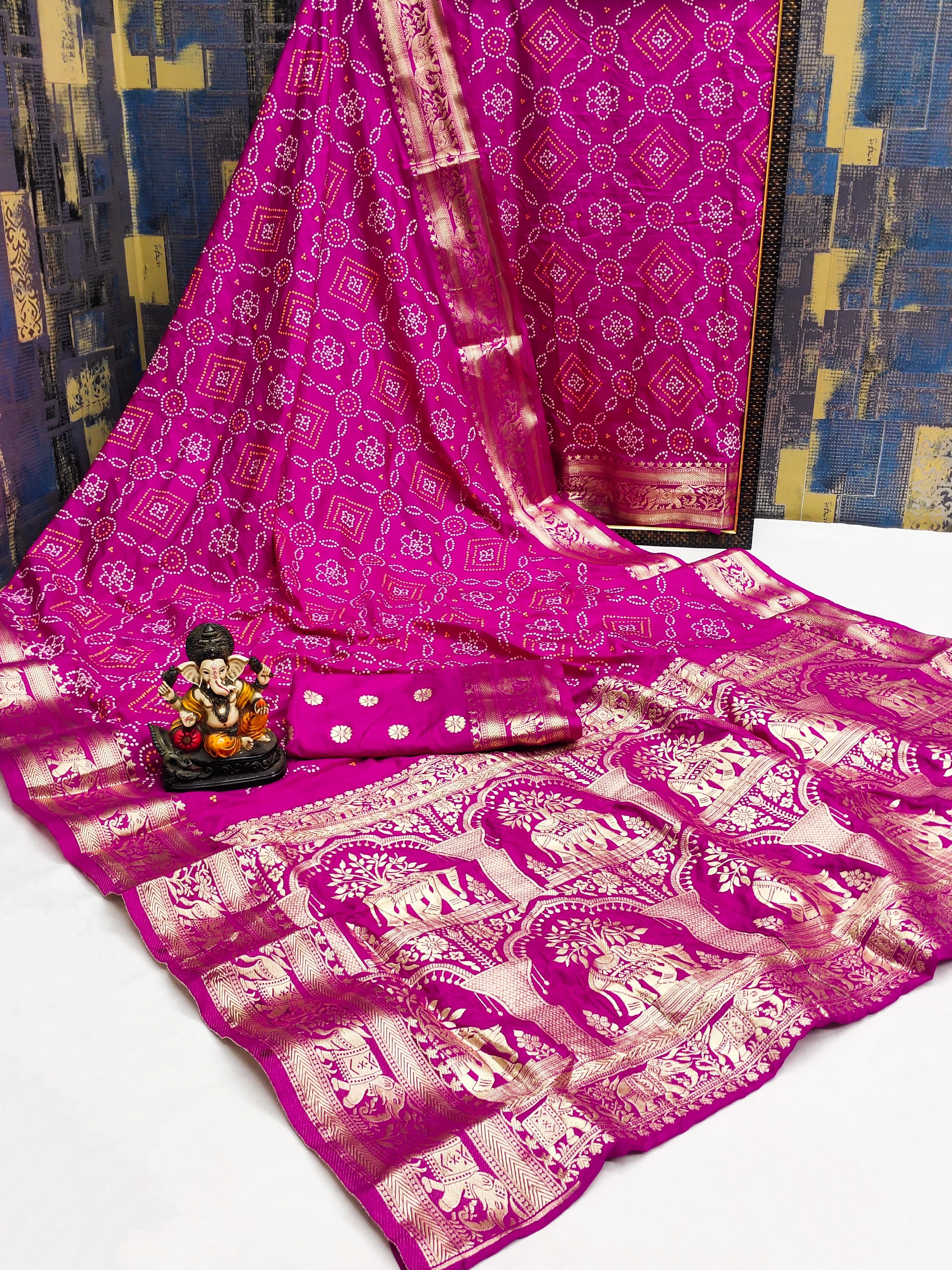 Handpicked Bandhej Print Silk Saree with Weaving Border - Lightweight &amp; Vibrant!-VAD-25-Rani