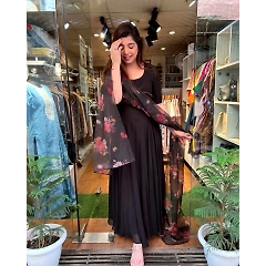 Faux Georgette Gown with Full Sleeves and Dupatta