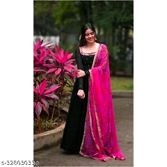 Solid Fox Georgette Maxi Dress with Dupatta - Elegant, Floral, and Lightweight!