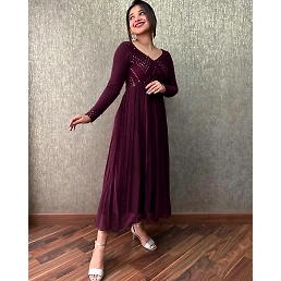 Stunning Embroidered Georgette Dress with Mirrored Details, Fully Stitched (Sizes M-XXL)