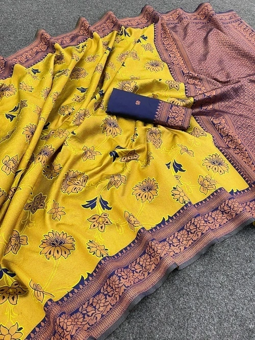 Exquisite Banarasi Silk Saree with Stunning Zari and Jacquard Details-RKT-146-Yellow