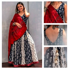 Printed Lehenga Set with Pearl Latkan Details