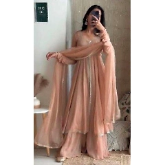 Cording Embroidery Georgette Salwar Suit with Mirror Work