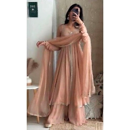 Cording Embroidery Georgette Salwar Suit with Mirror Work