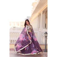 Digital Printed Lehenga Set with Sequins Embroidery