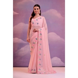 Square Sequins Georgette Saree with Embroidered Pallu