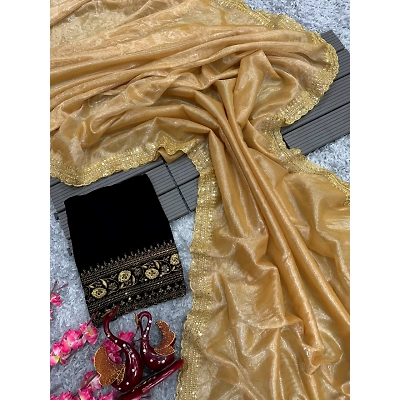 YNF Twil Net Saree: Beautiful Sequin Embroidery, Heavy Velvet Blouse