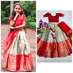Pure Silk Lehenga with Zari Weaving and Embroidered Dupatta