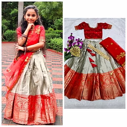Pure Silk Lehenga with Zari Weaving and Embroidered Dupatta