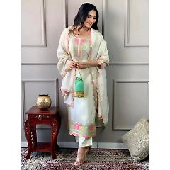 Sequence Embroidered Viscose Chanderi Kurta Set