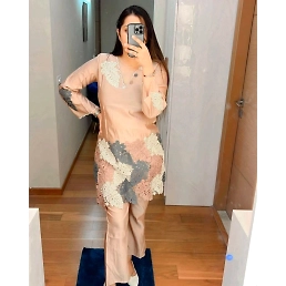 Heavy Silk Shirt & Embroidered Pant Set - Free Size