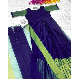 Stunning Ready-to-Wear Georgette Silk Saree: Yellow & Dark Blue Combination