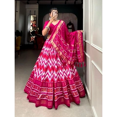 Tussar Silk Leheriya Lehenga Set with Foil Print