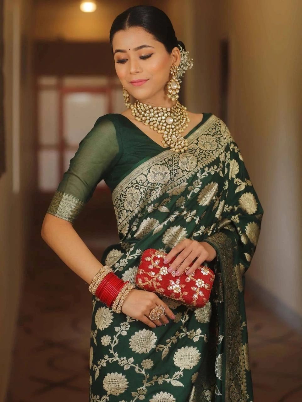 Breathable Organic Banarasi Sarees for Your Dream Wedding Look-RSF-747-Green