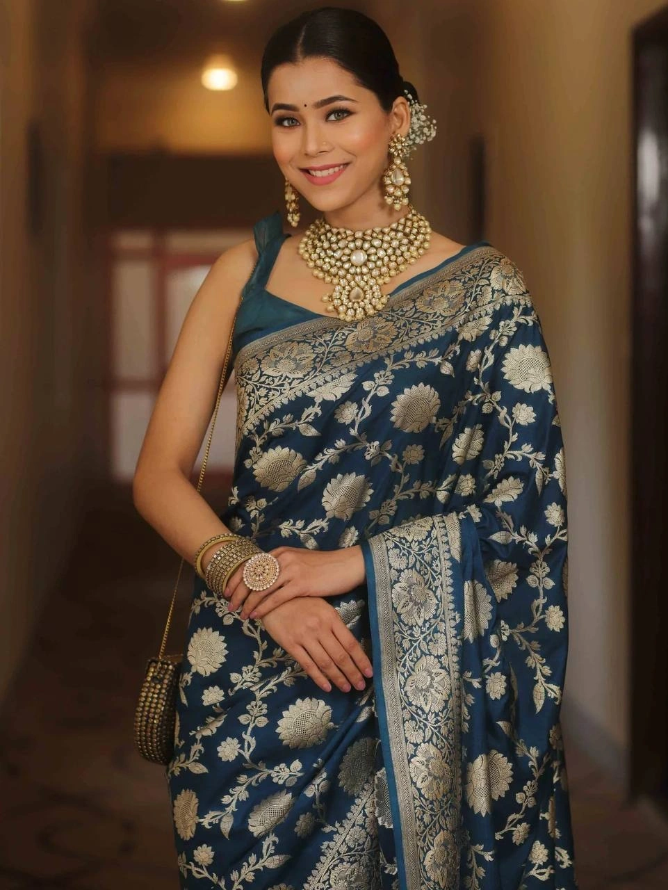 Breathable Organic Banarasi Sarees for Your Dream Wedding Look-RSF-747-Blue