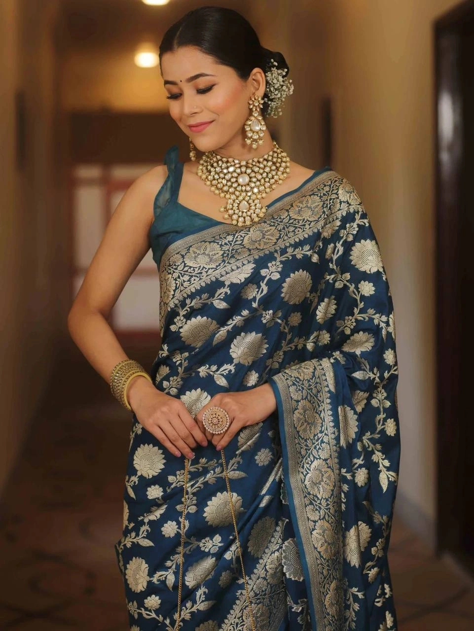 Breathable Organic Banarasi Sarees for Your Dream Wedding Look-Blue-2