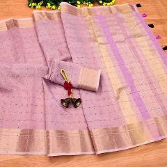 Luxe Linen Art Silk Saree: Zari Wooven Pallu, Tassels, Resham Check Weave