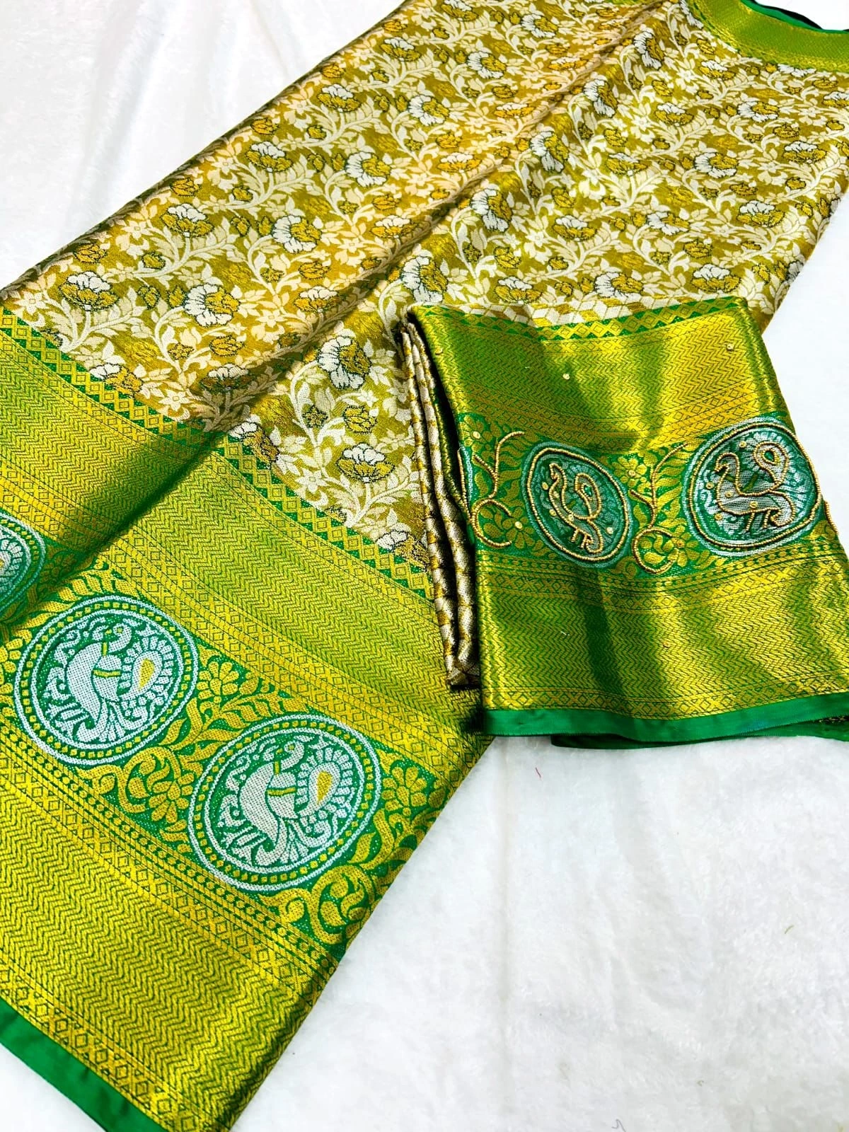 Silky Soft Kanjivaram Pattu Sarees with Rich Handwork-APE-08-Green