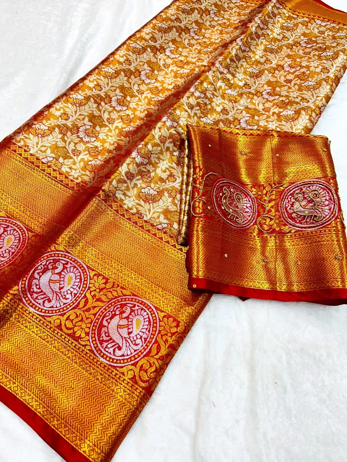 Silky Soft Kanjivaram Pattu Sarees with Rich Handwork-APE-08-Orange