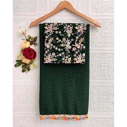 Rainbow Lace Georgette Saree with Multi Embroidery Work Blouse